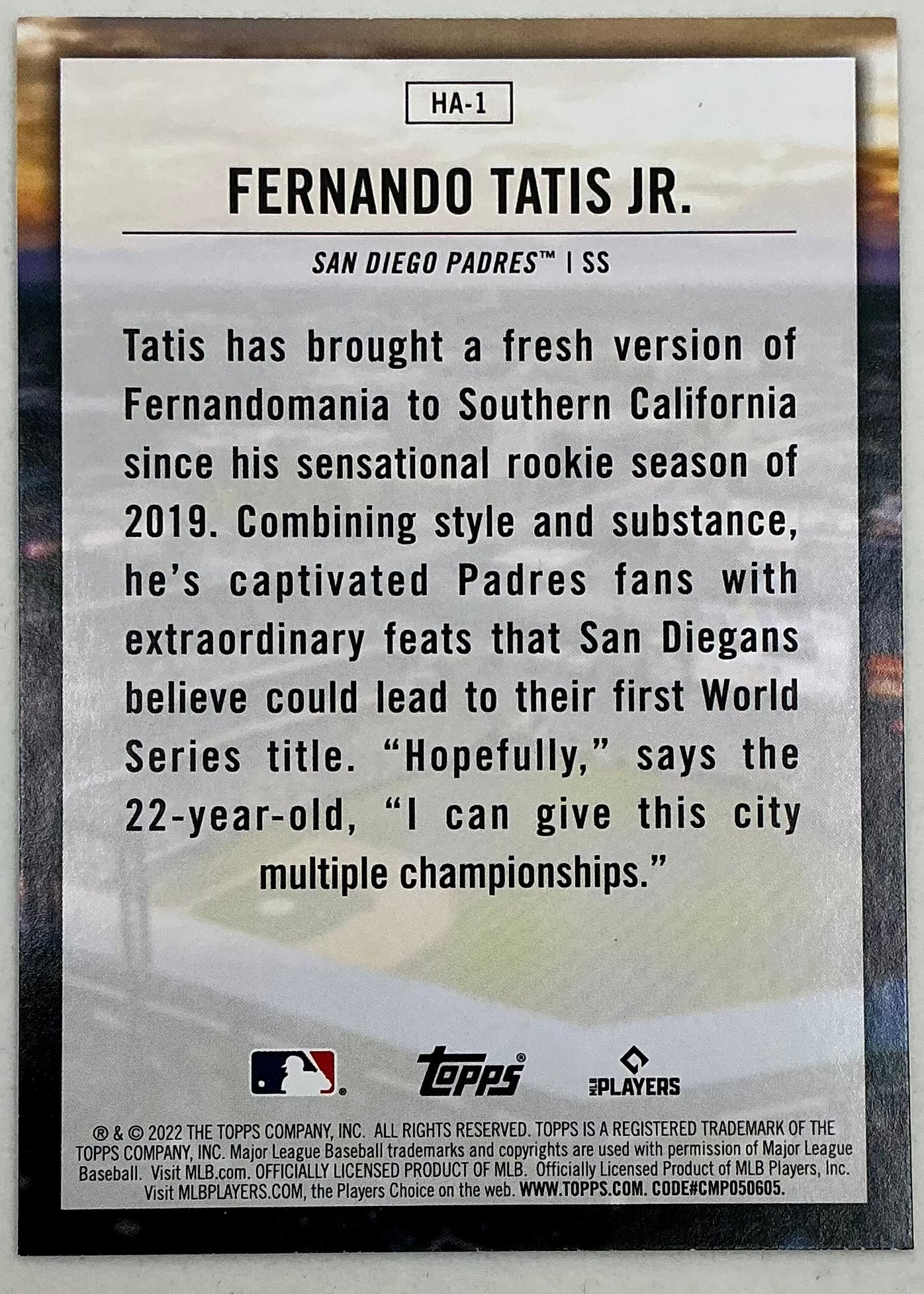 2022-2023 Topps Home Field Advantage Fernando Tatis Jr. #HA-1