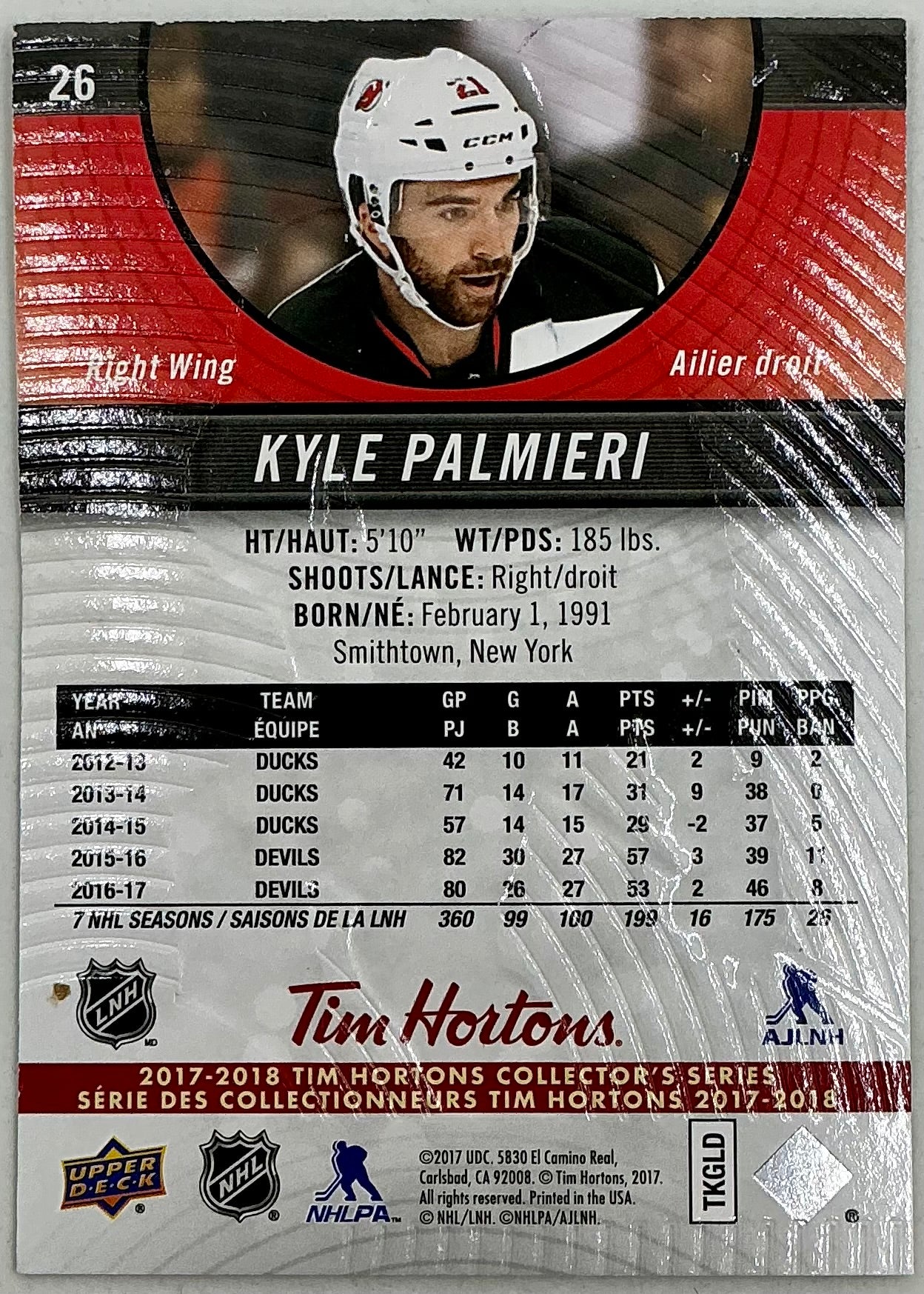 2017-2018 UD Tim Hortons Kyle Palmieri #26
