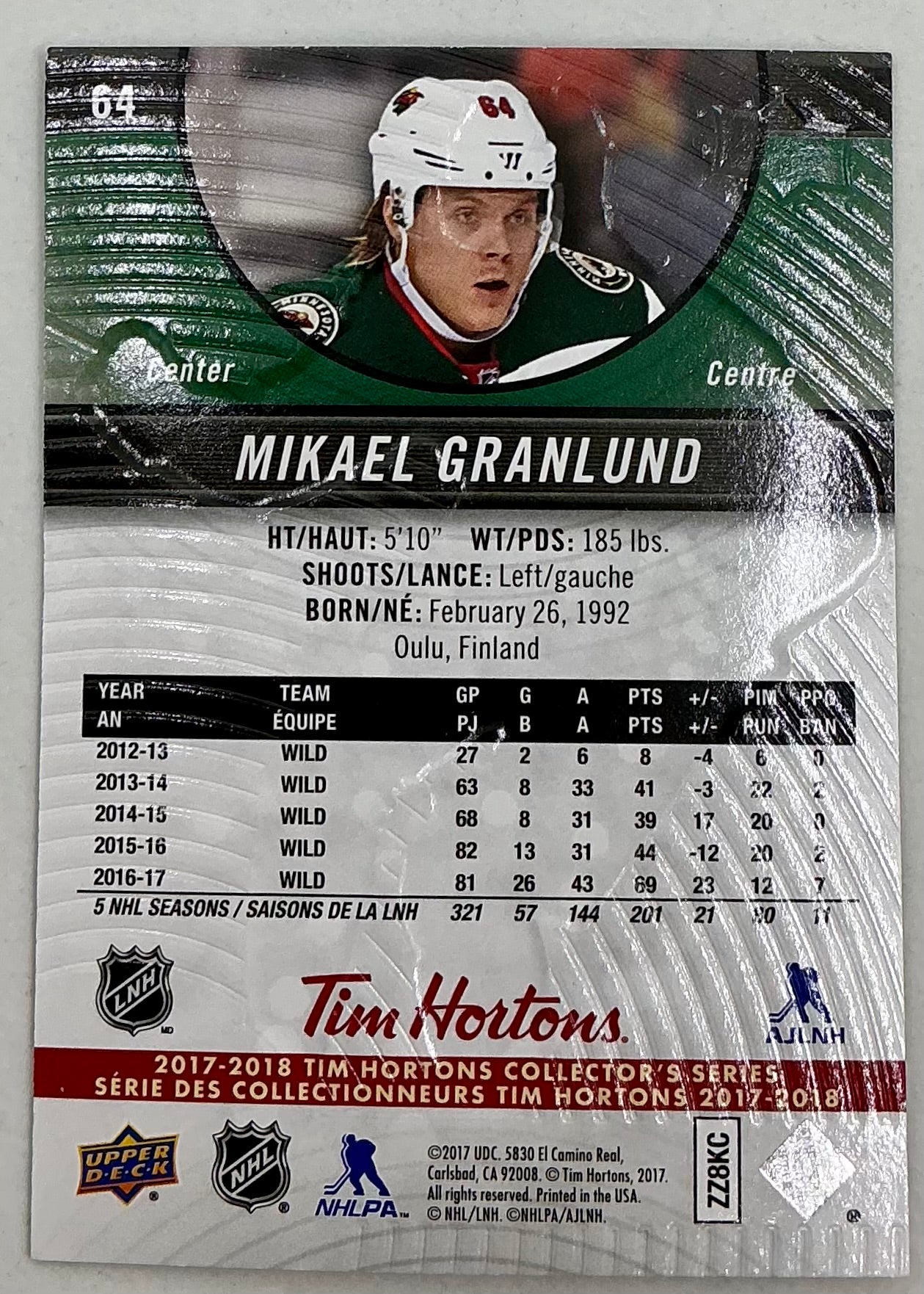 2017-2018 UD Tim Hortons Mikael Granlund #64