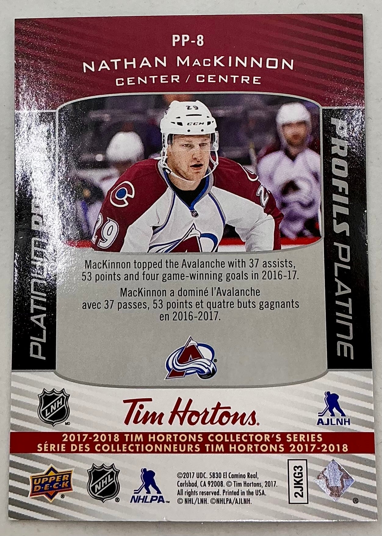 2017-2018 UD Tim Hortons Platinum Profiles Nathan MacKinnon PP-8