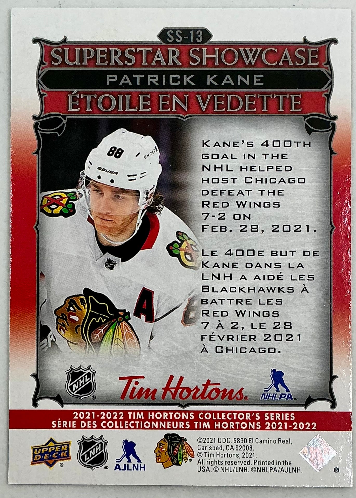 2021-2022 UD Tim Hortons Superstar Showcase Patrick Kane SS-13