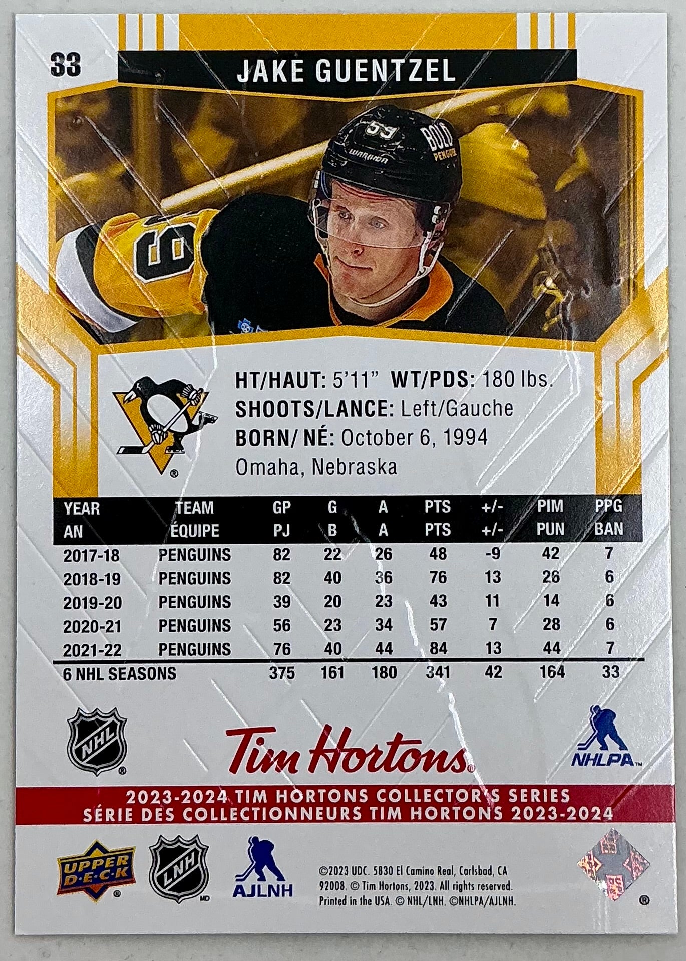2023-2024 UD Tim Hortons Jake Guentzel #33