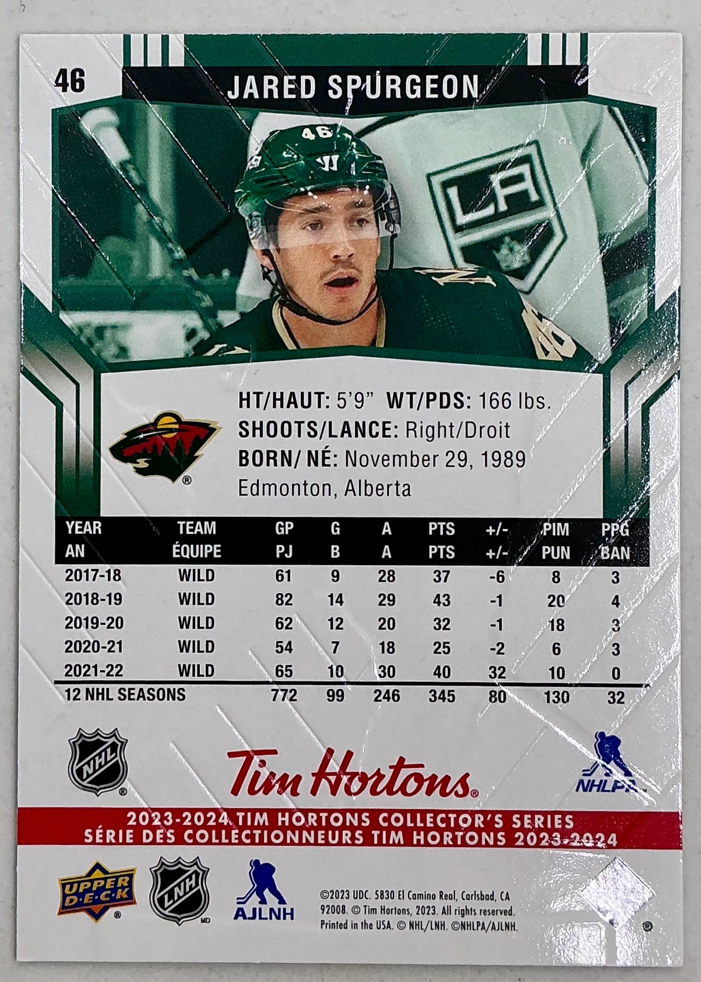 2023-2024 UD Tim Hortons Jared Spurgeon #46