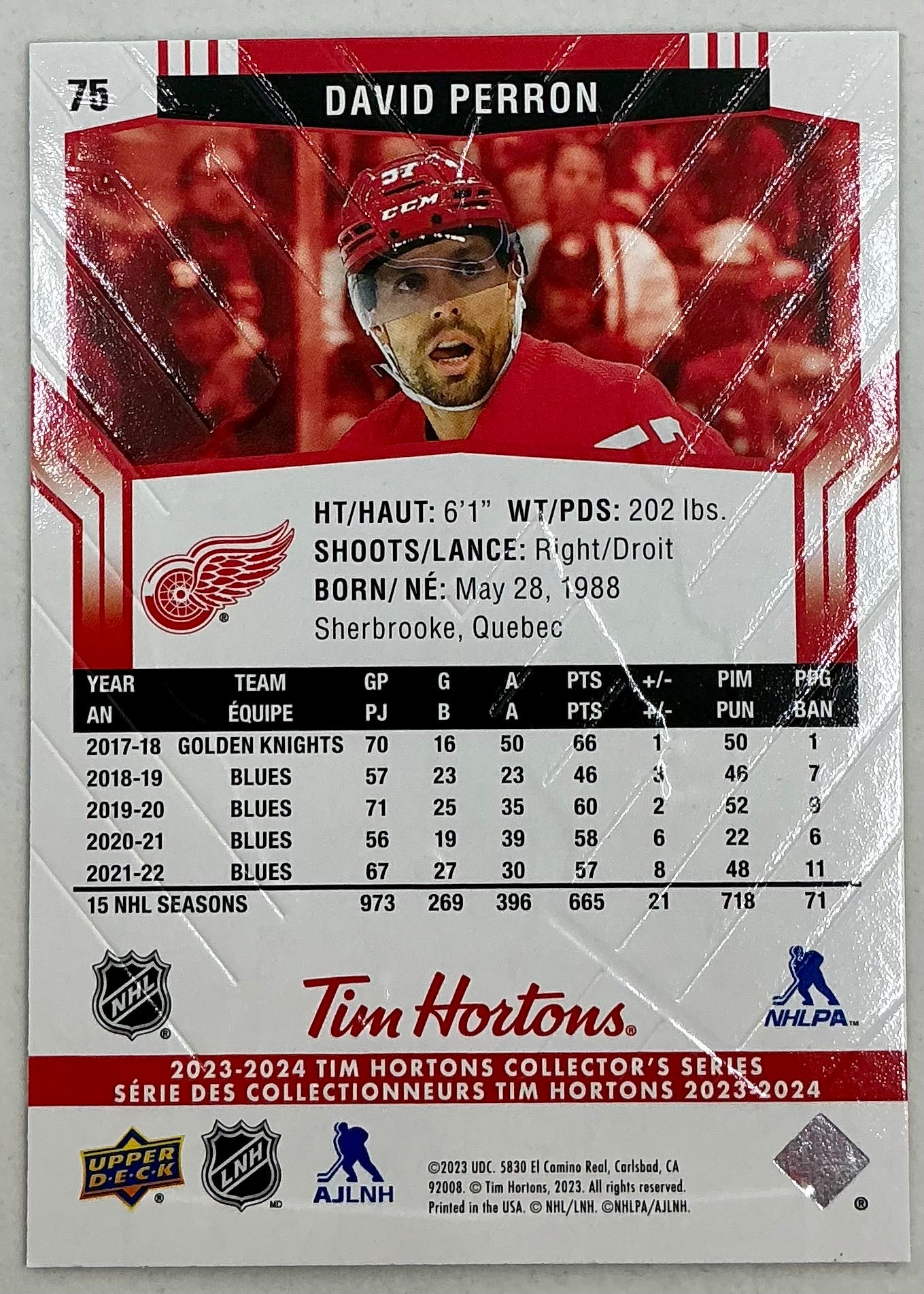 2023-2024 UD Tim Hortons David Perron #75