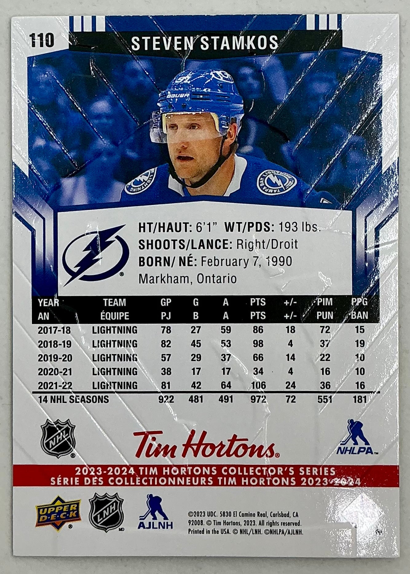 2023-2024 UD Tim Hortons Steven Stamkos #110