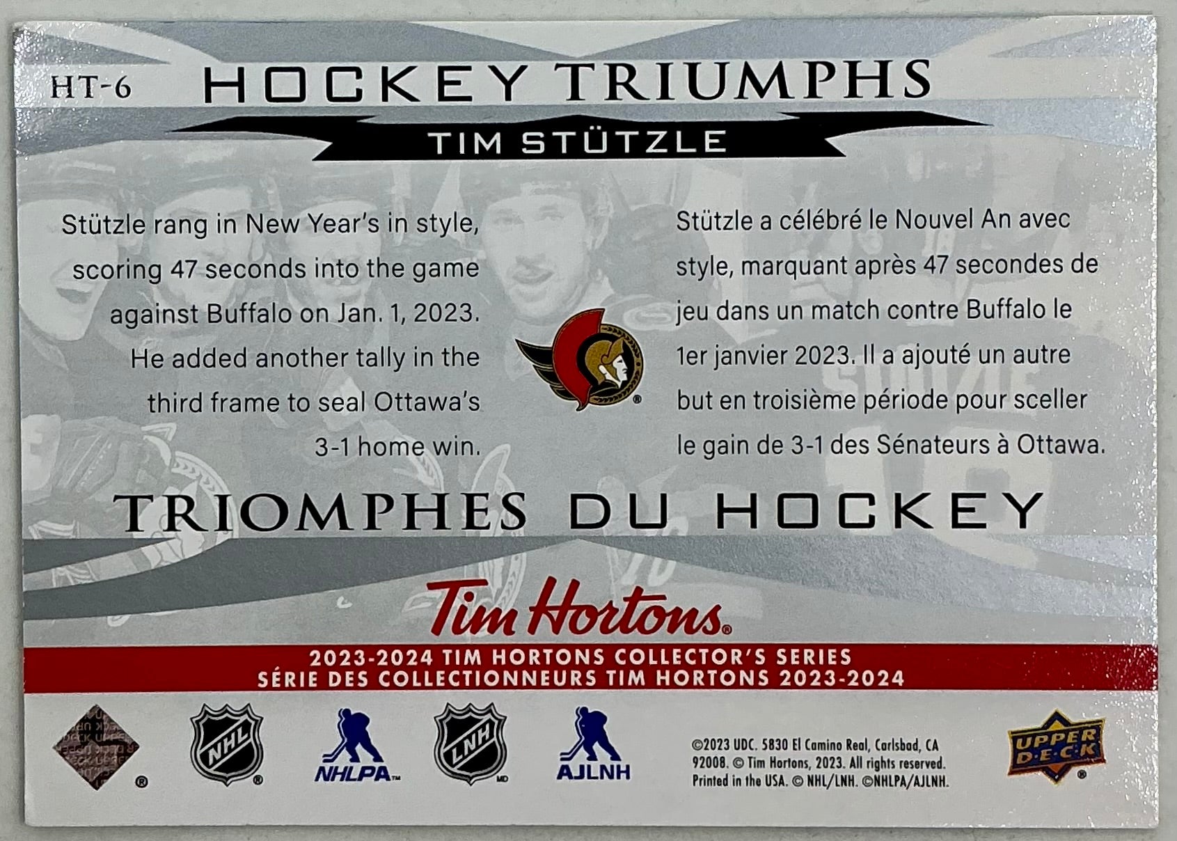 2023-2024 UD Tim Hortons Hockey Triumphs Tim Stützle HT-6