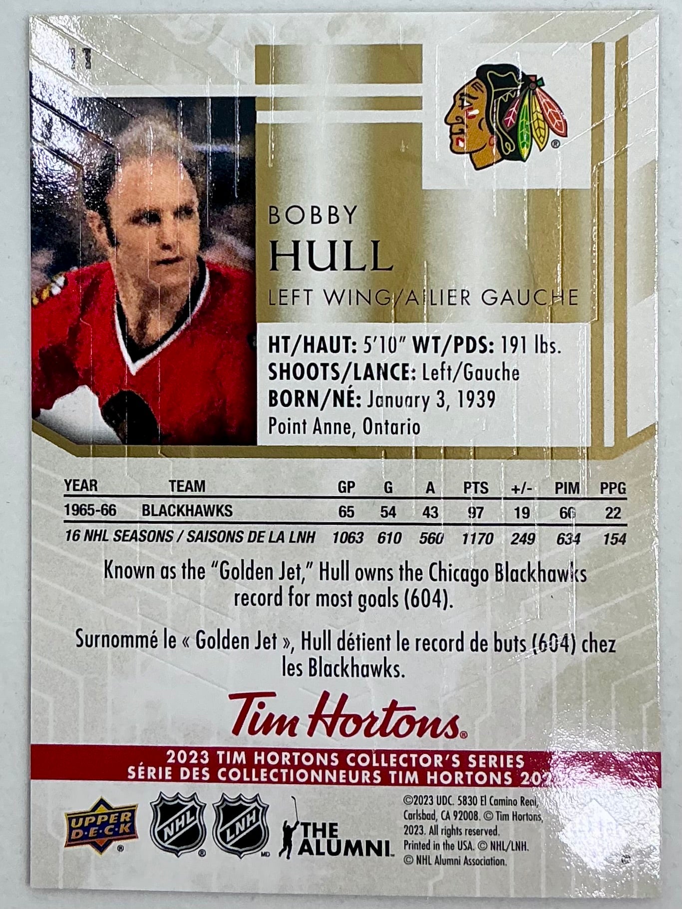 2023 UD Tim Hortons Hockey Legends Bobby Hull #11