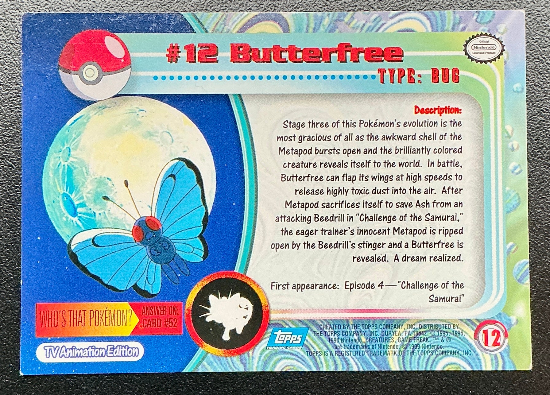 Pokémon Topps Butterfree #12 Series 1 (Blue Logo)