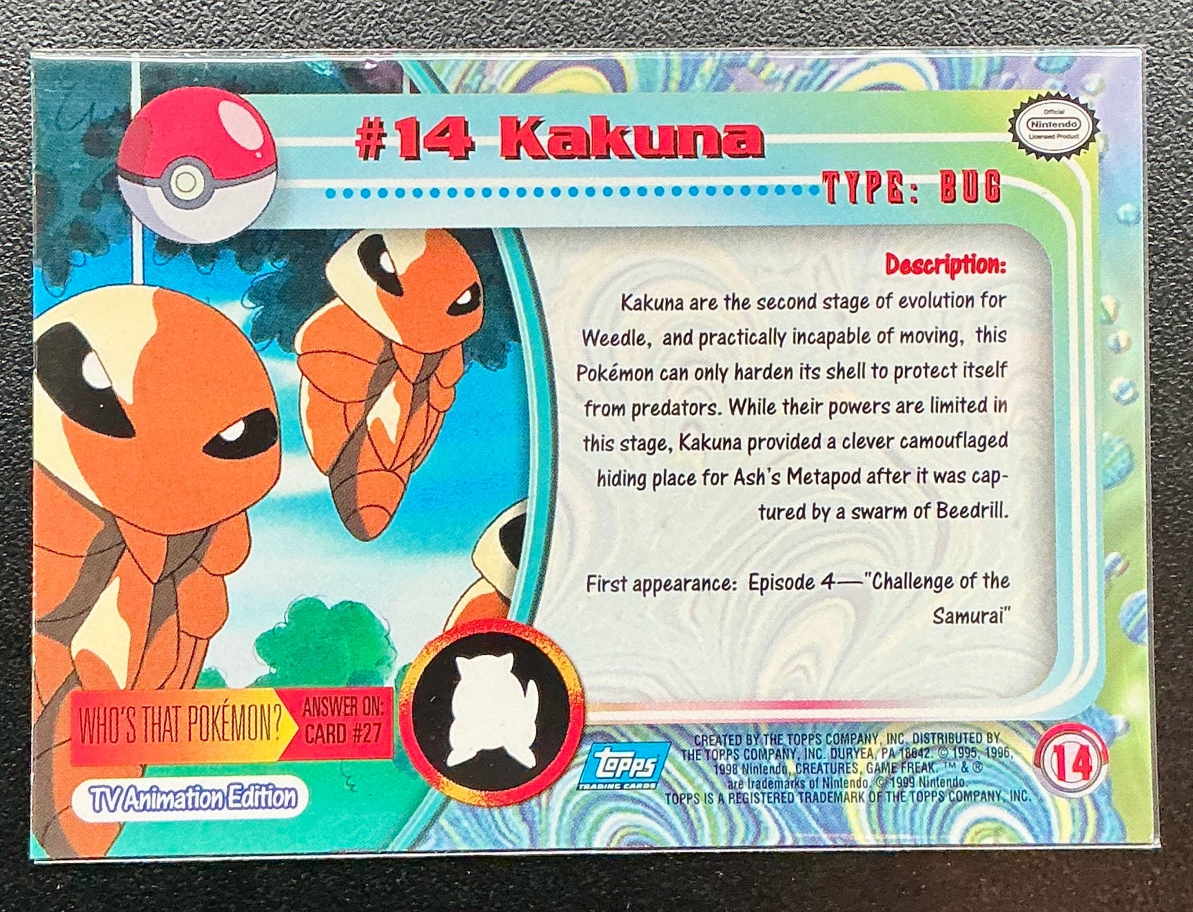 Pokémon Topps Silver Foil Kakuna #14 Series 1 (Blue Logo)