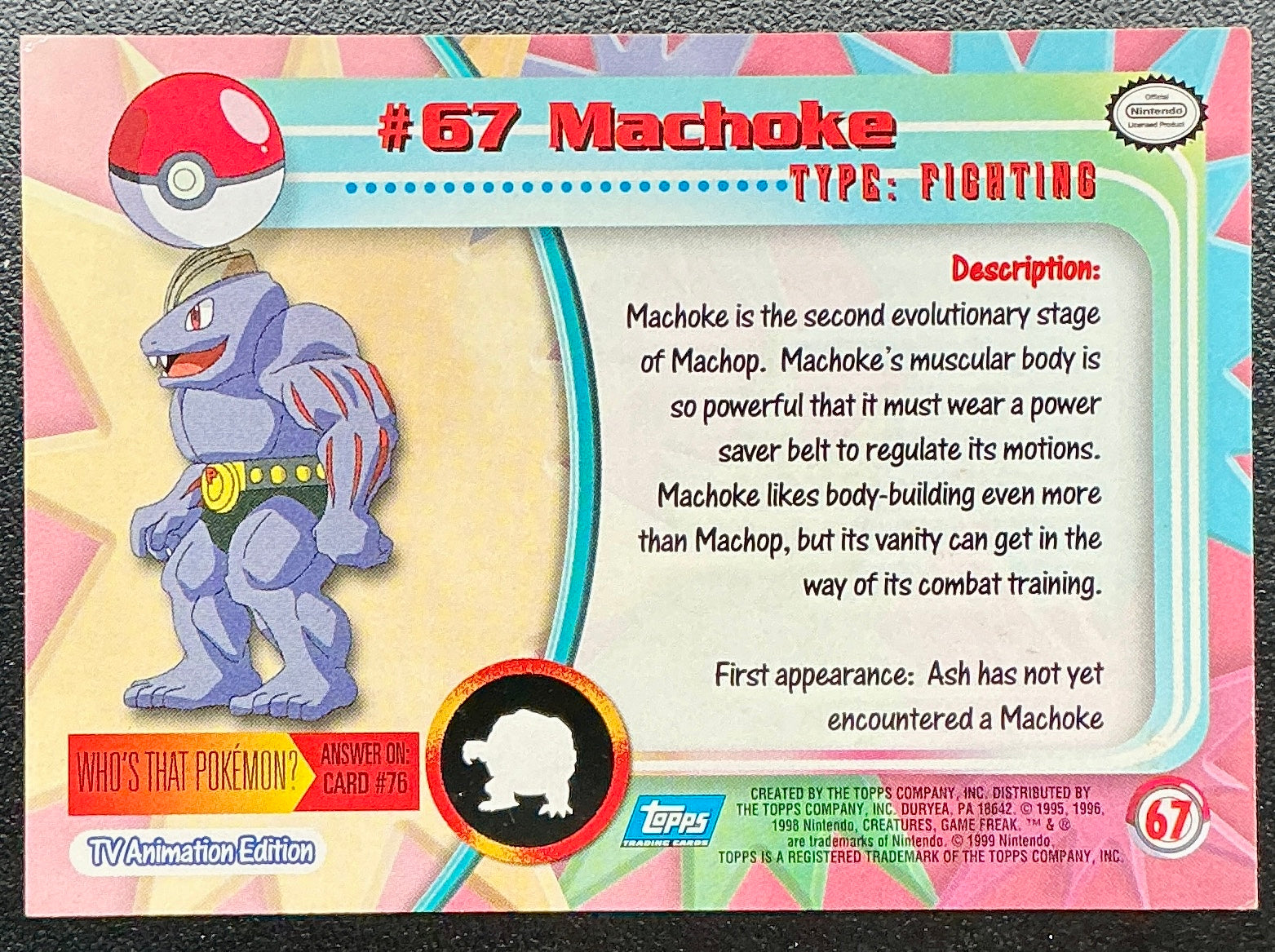 Pokémon Topps Machoke #67 Series 1 (Blue Logo)