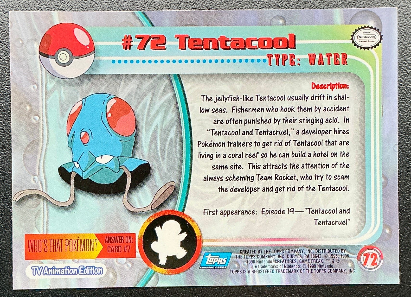 Pokémon Topps Tentacool #72 Series 1 (Blue Logo)