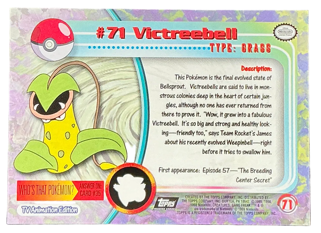 Pokémon Topps Victreebell #71 Series 1 (Black Logo)