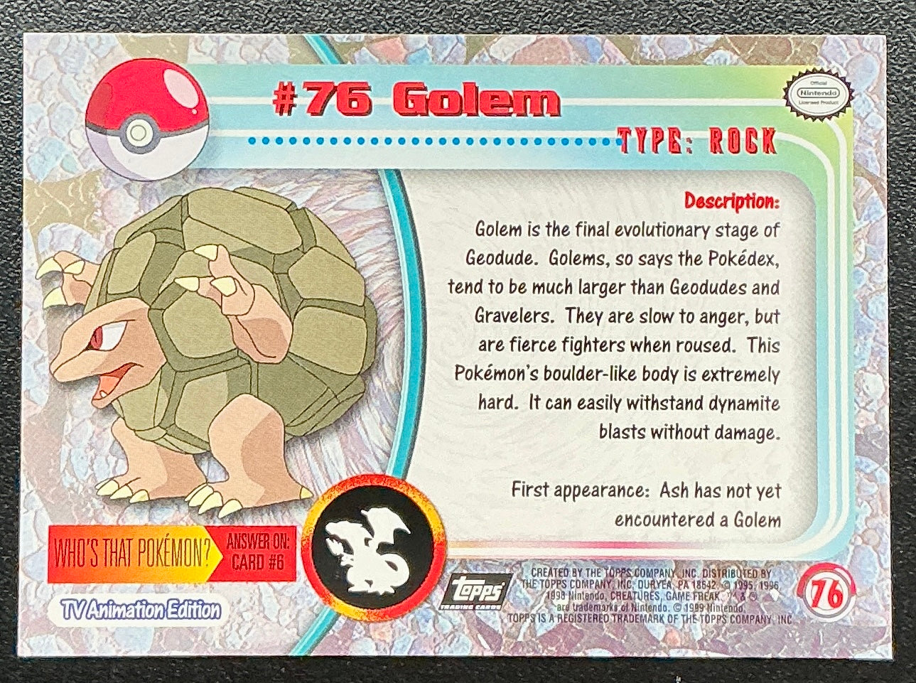 Pokémon Topps Golem #76 Series 1 (Black Logo)