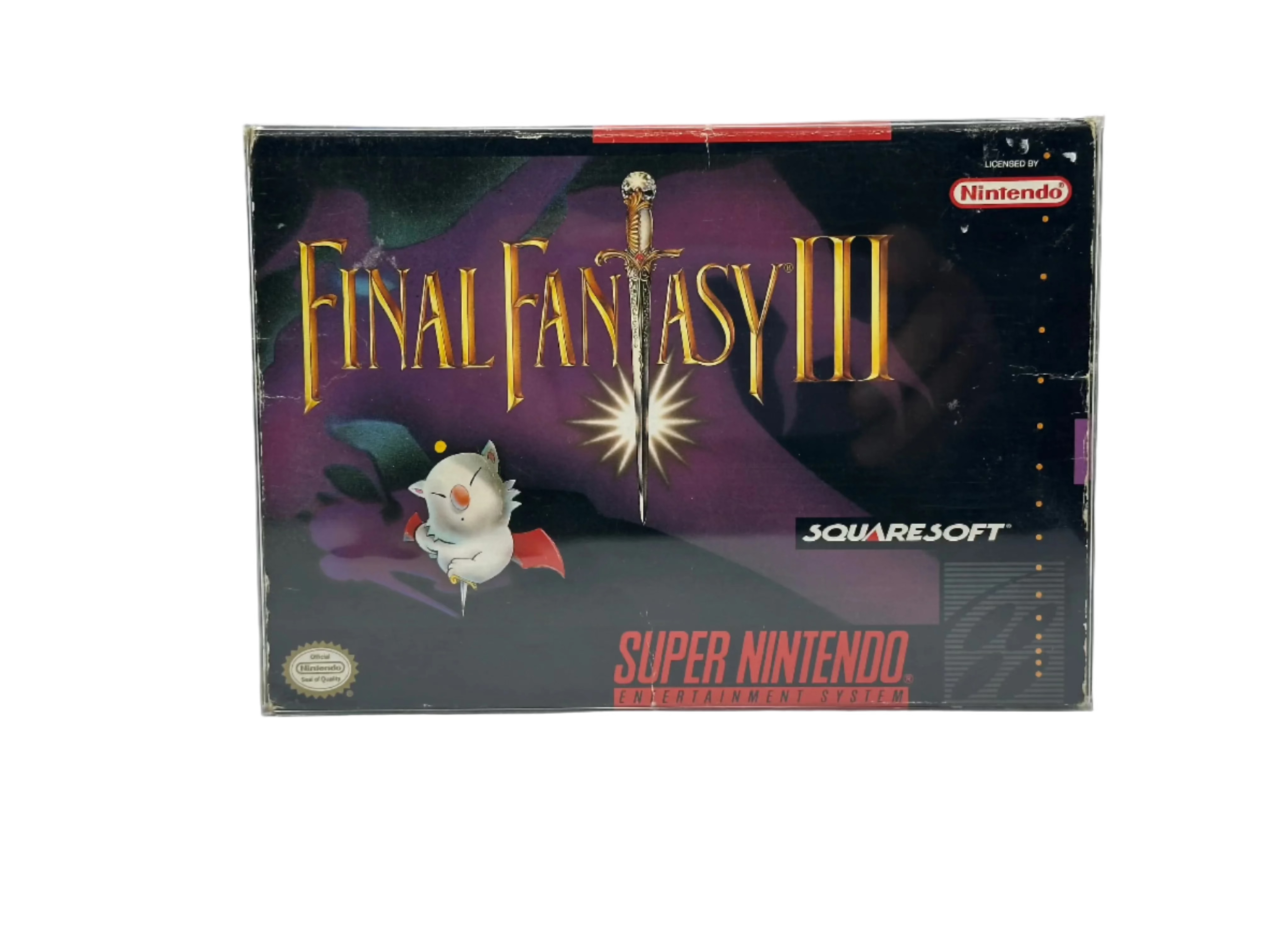 Front of Final Fantasy III game box for Super Nintendo on a transparent background.