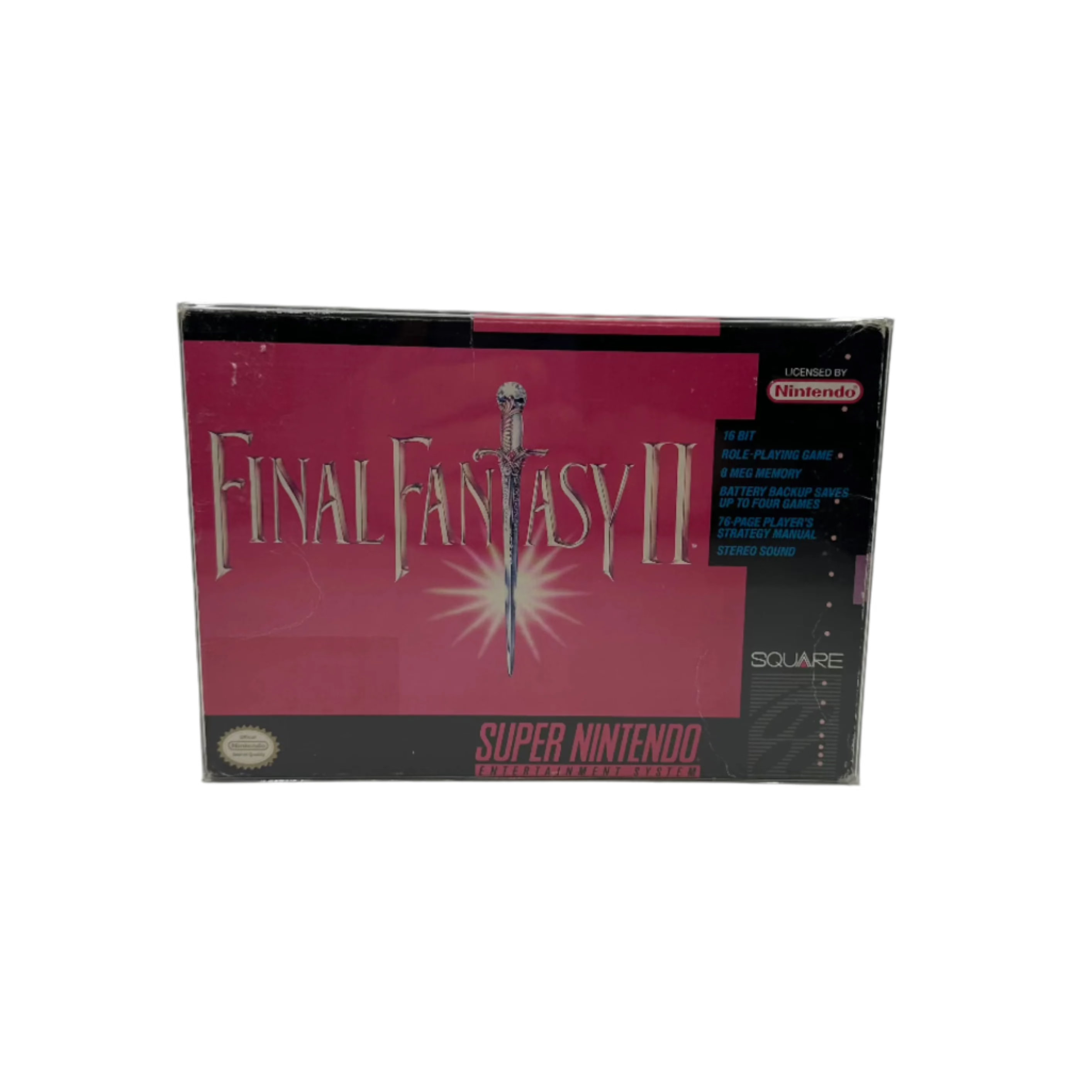 Front of Final Fantasy II game box for Super Nintendo on a transparent background.