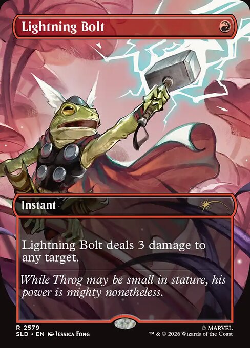 Foil Lightning Bolt card from the Secret Lair Drop set