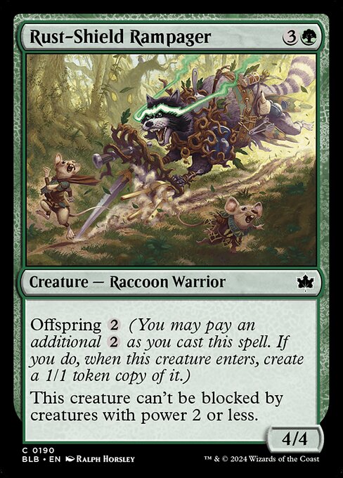 Rust-Shield Rampager card from the Bloomburrow set