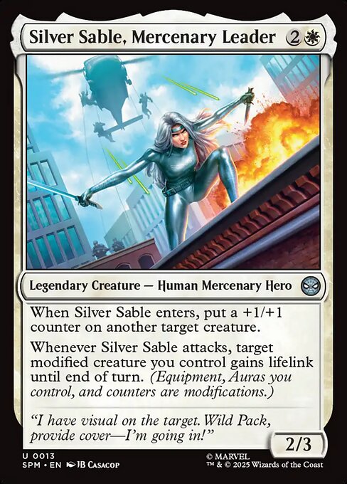 CAD Silver Sable, Mercenary Leader card from the Marvel's Spider-Man set