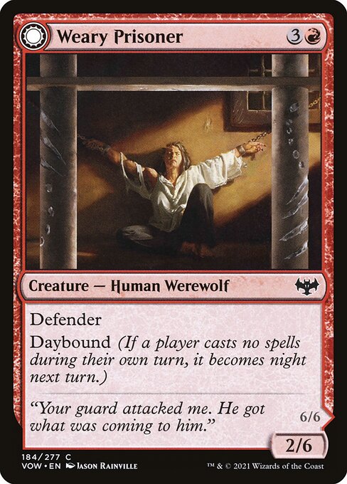 Weary Prisoner // Wrathful Jailbreaker card from the Innistrad: Crimson Vow set
