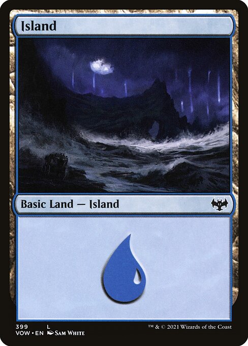 Foil Island card from the Innistrad: Crimson Vow set