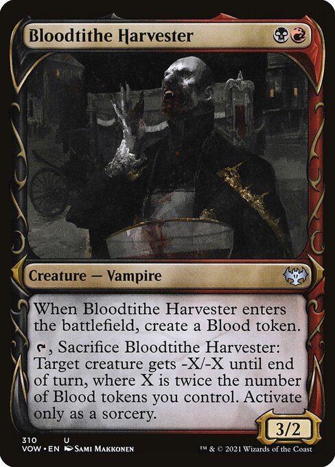 Showcase Bloodtithe Harvester card from the Innistrad: Crimson Vow set