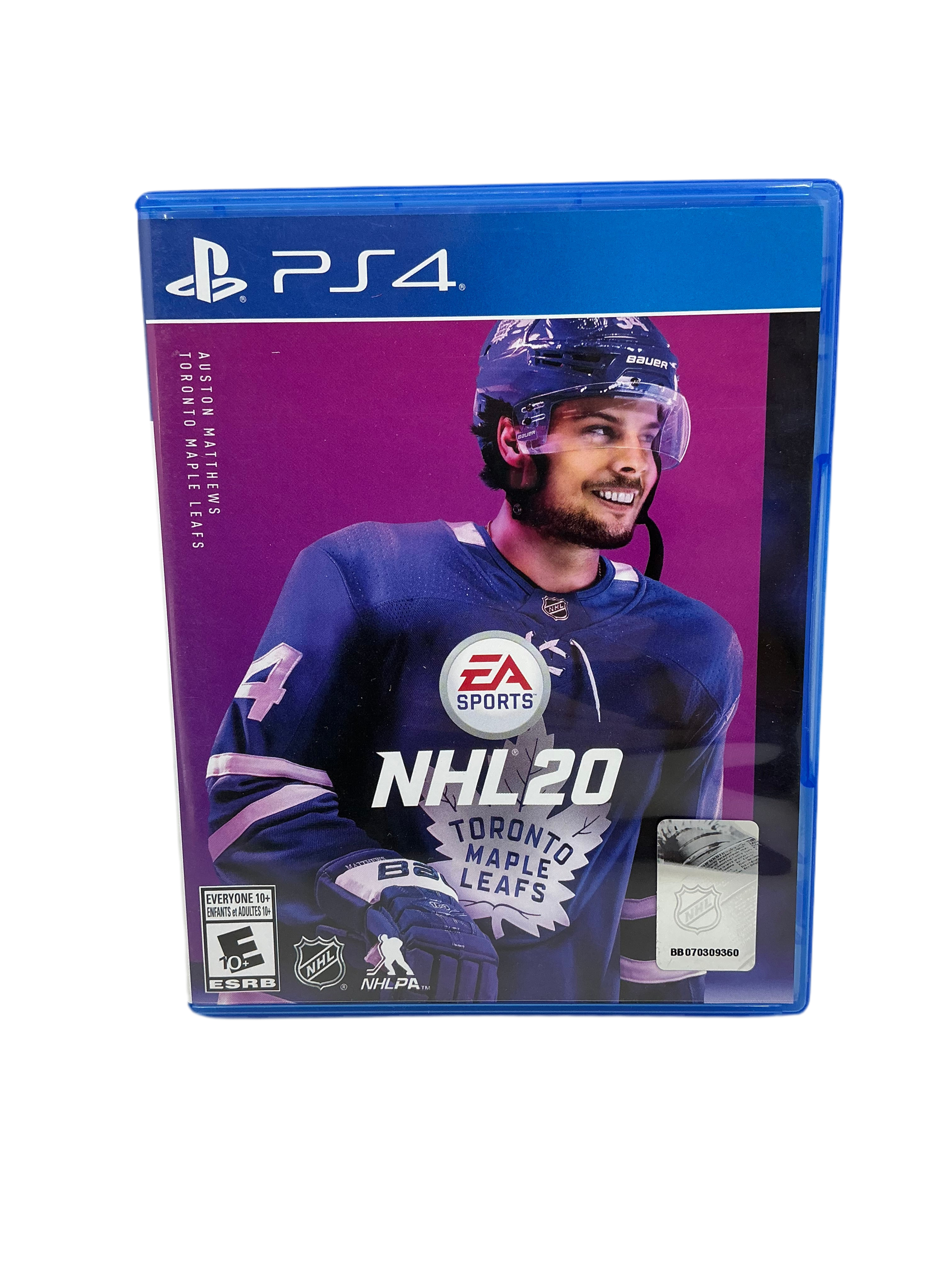 Front cover of the NHL 20 game disc for Playstation 4 on a transparent background.