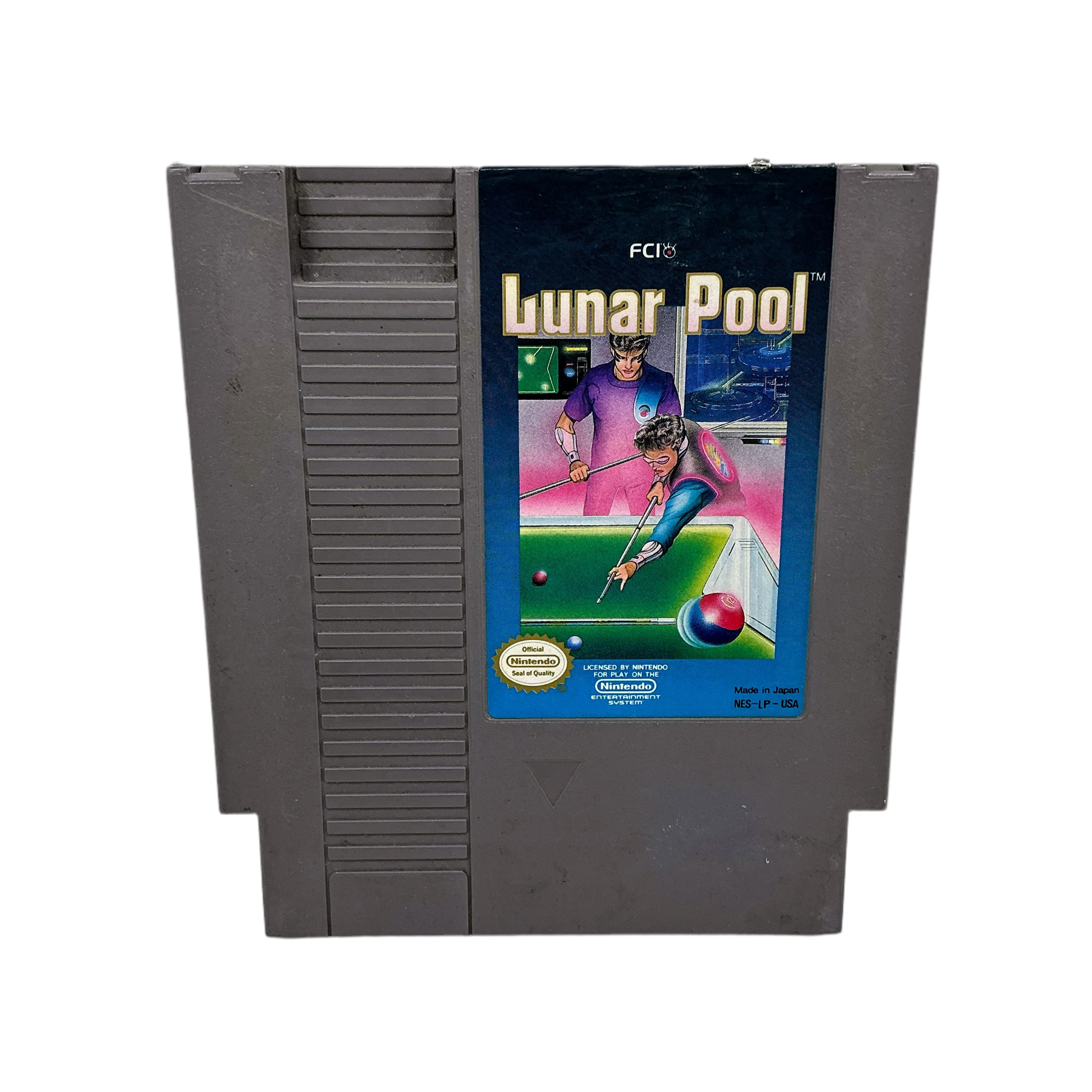 Nintendo Entertainment System game cartridge for 'Lunar Pool' on a white background