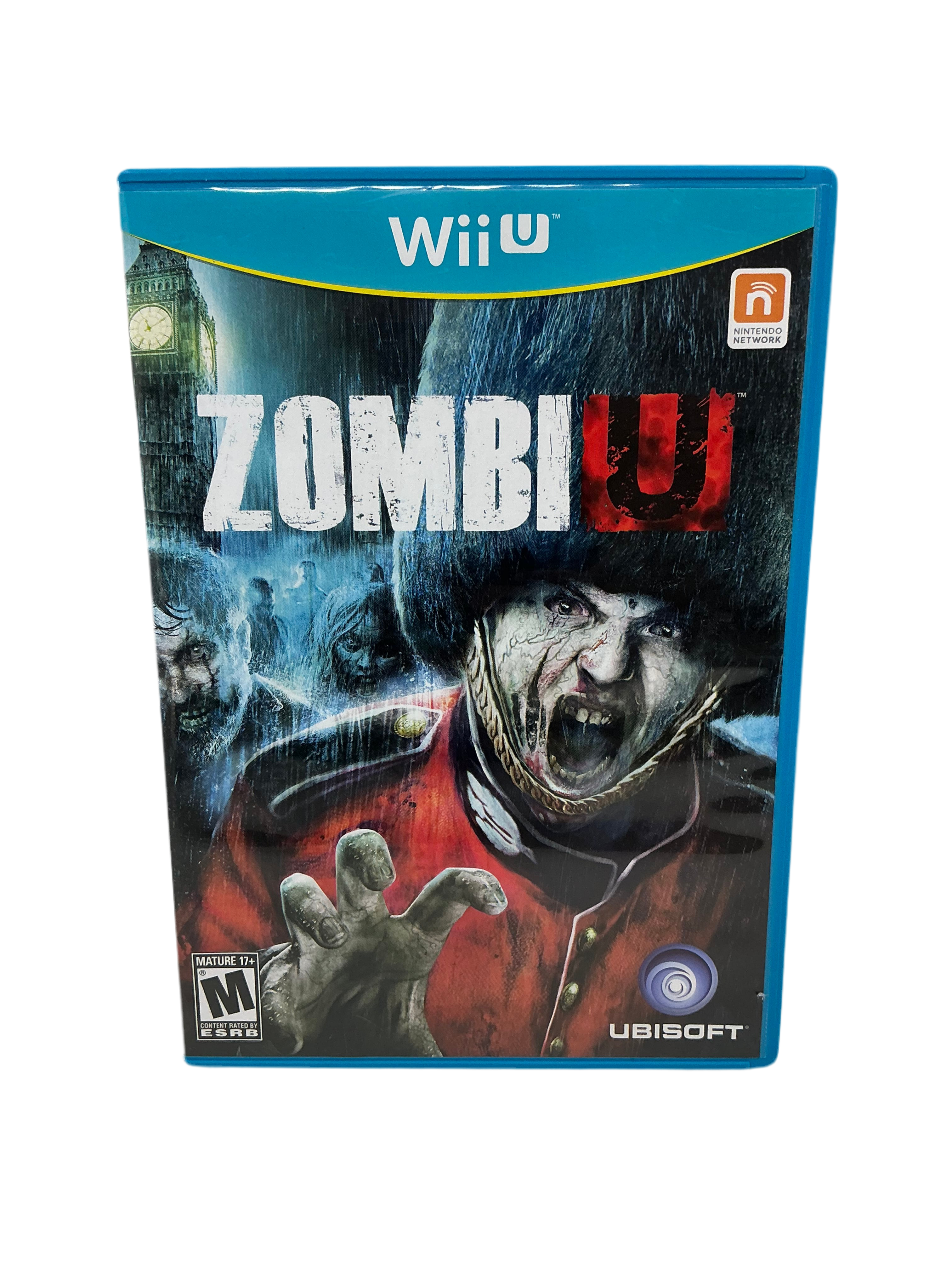 Wii U game case cover with 'Zombi U' branding and a zombie character on a white background