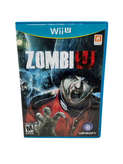 Wii U game case cover with 'Zombi U' branding and a zombie character on a white background