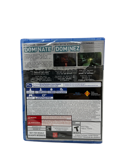 Back of Firewall Zero Hour game case for Playstation 4 on a transparent background.