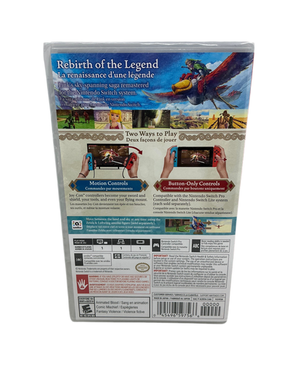 Back of game case for the Legend of Zelda: Skyward Sword edition on Nintendo Switch
