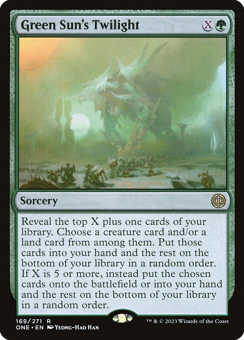 CAD Green Sun's Twilight card from the Phyrexia: All Will Be One set