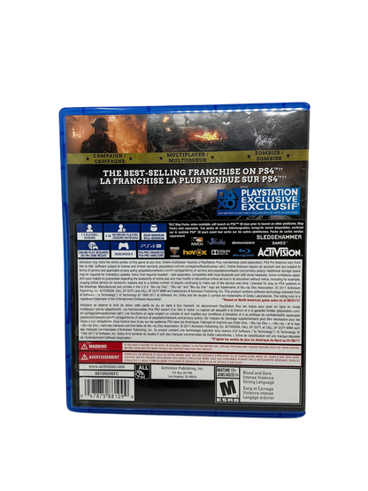 Back cover of a video game case with branding and text on a white background
