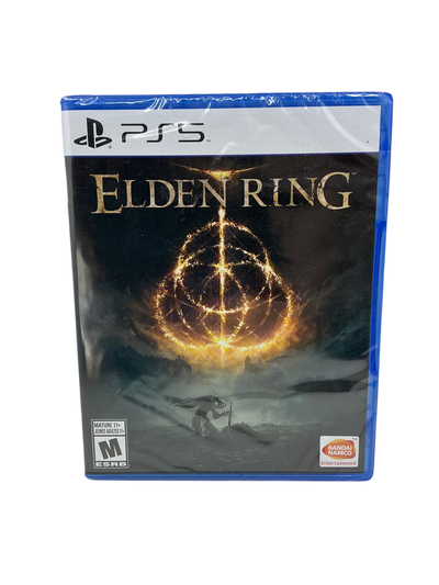 Front cover of Elden Ring video game box for Playstation 5 on a transparent background.