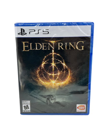 Front cover of Elden Ring video game box for Playstation 5 on a transparent background.