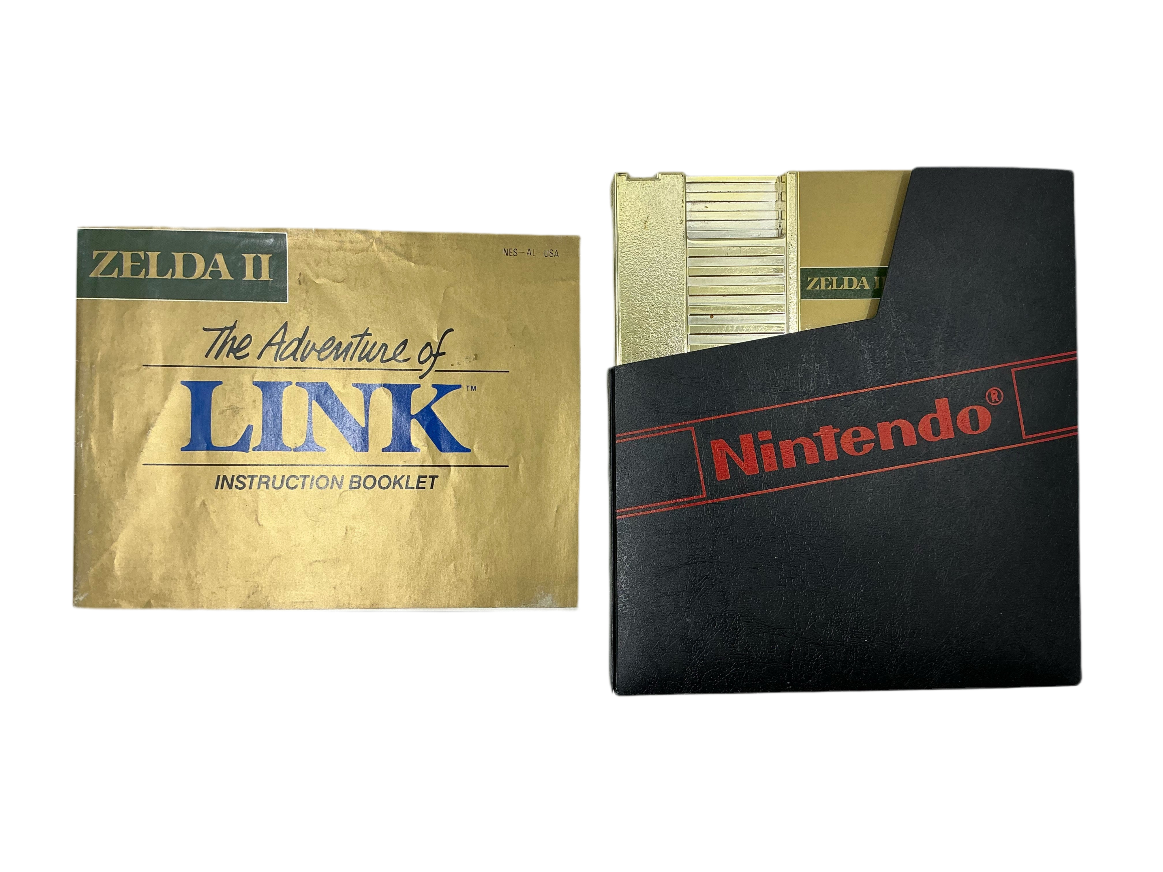 Inner game manual and packaging for game catridge for The Legend of Link on classic Nintendo.