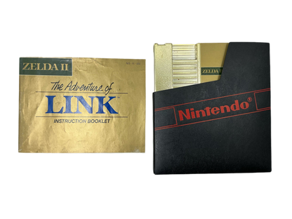 Inner game manual and packaging for game catridge for The Legend of Link on classic Nintendo.