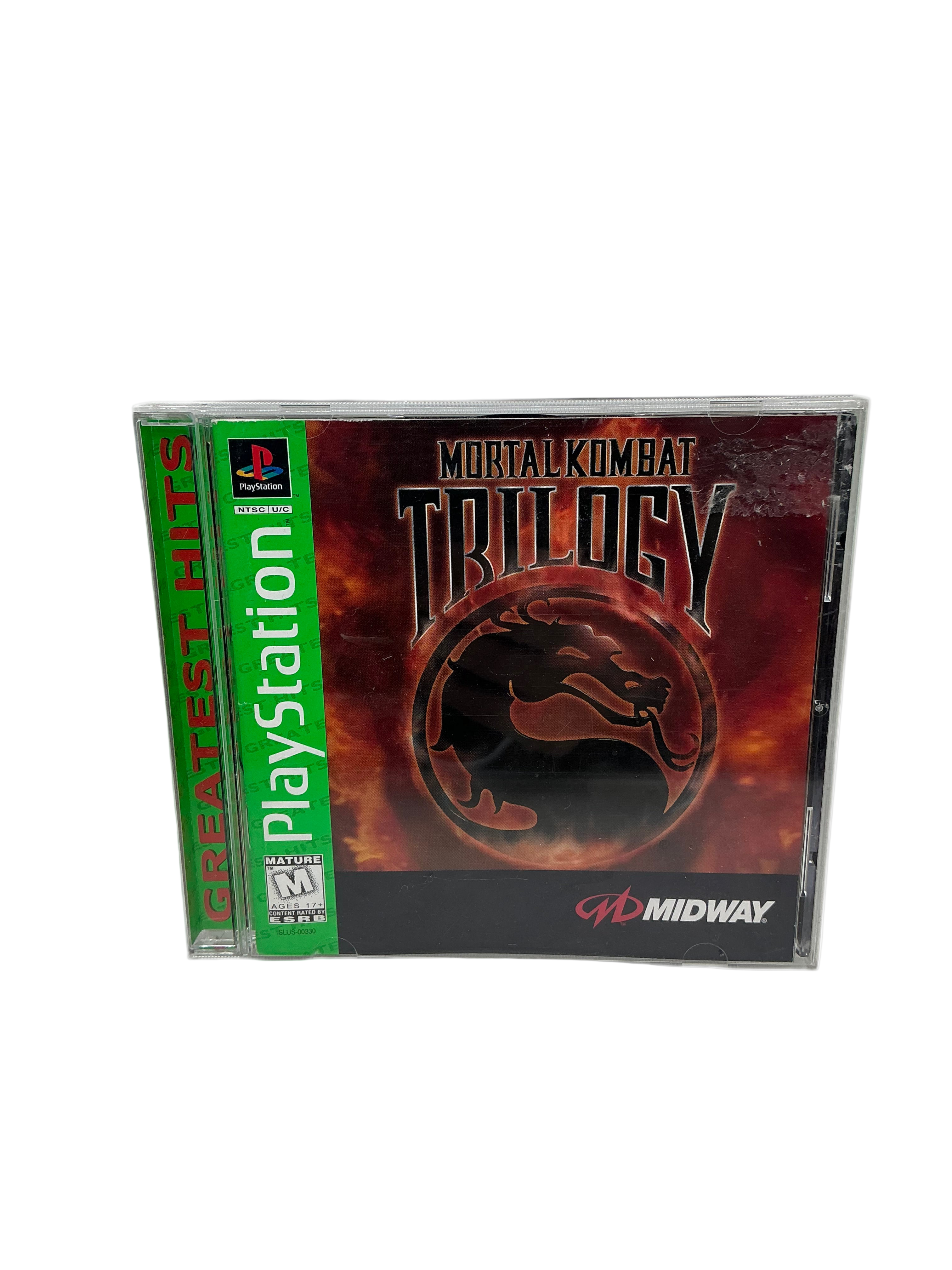 Mortal Kombat Trilogy game case for PlayStation on a white background
