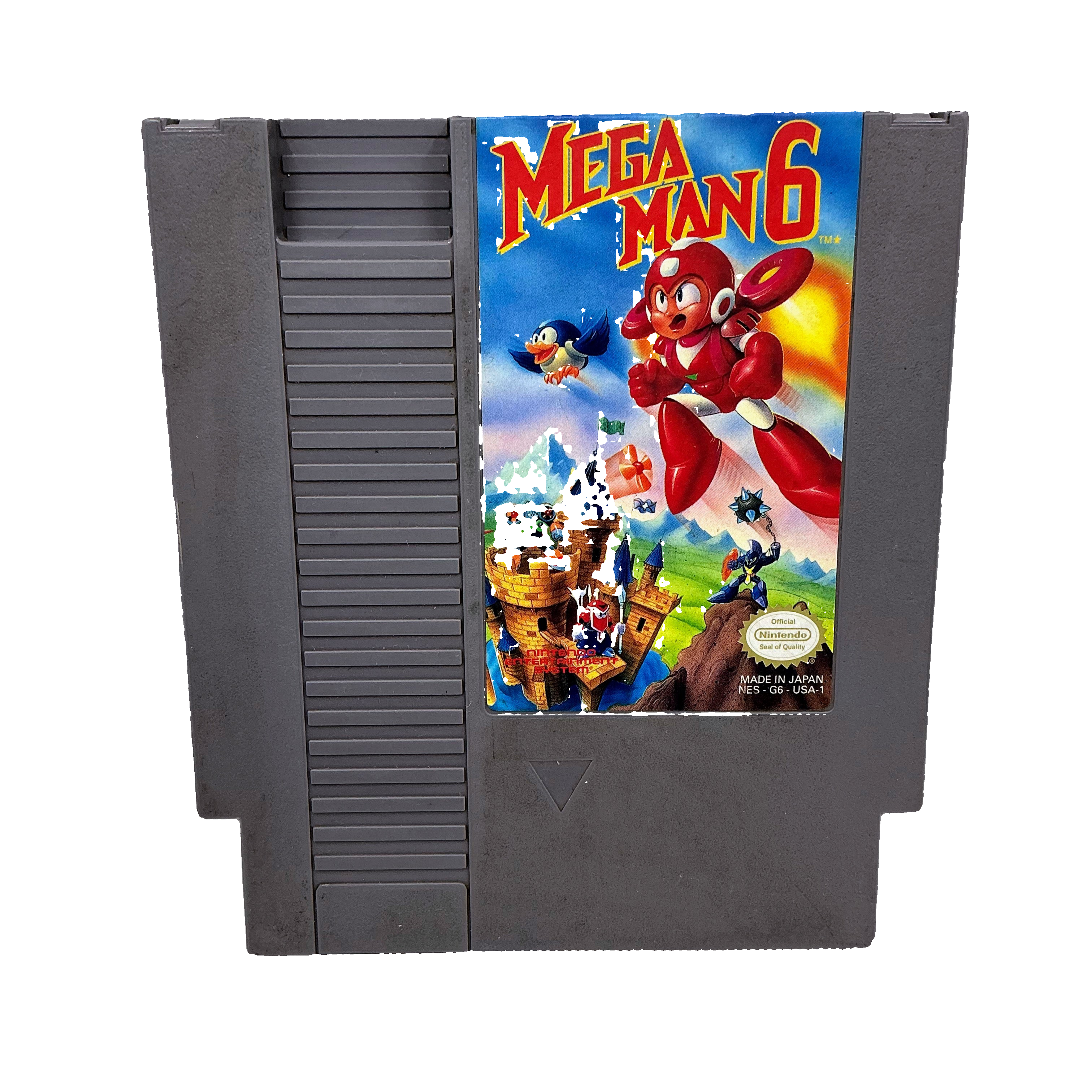 Mega Man 6 game cartridge with colorful cover art on a white background
