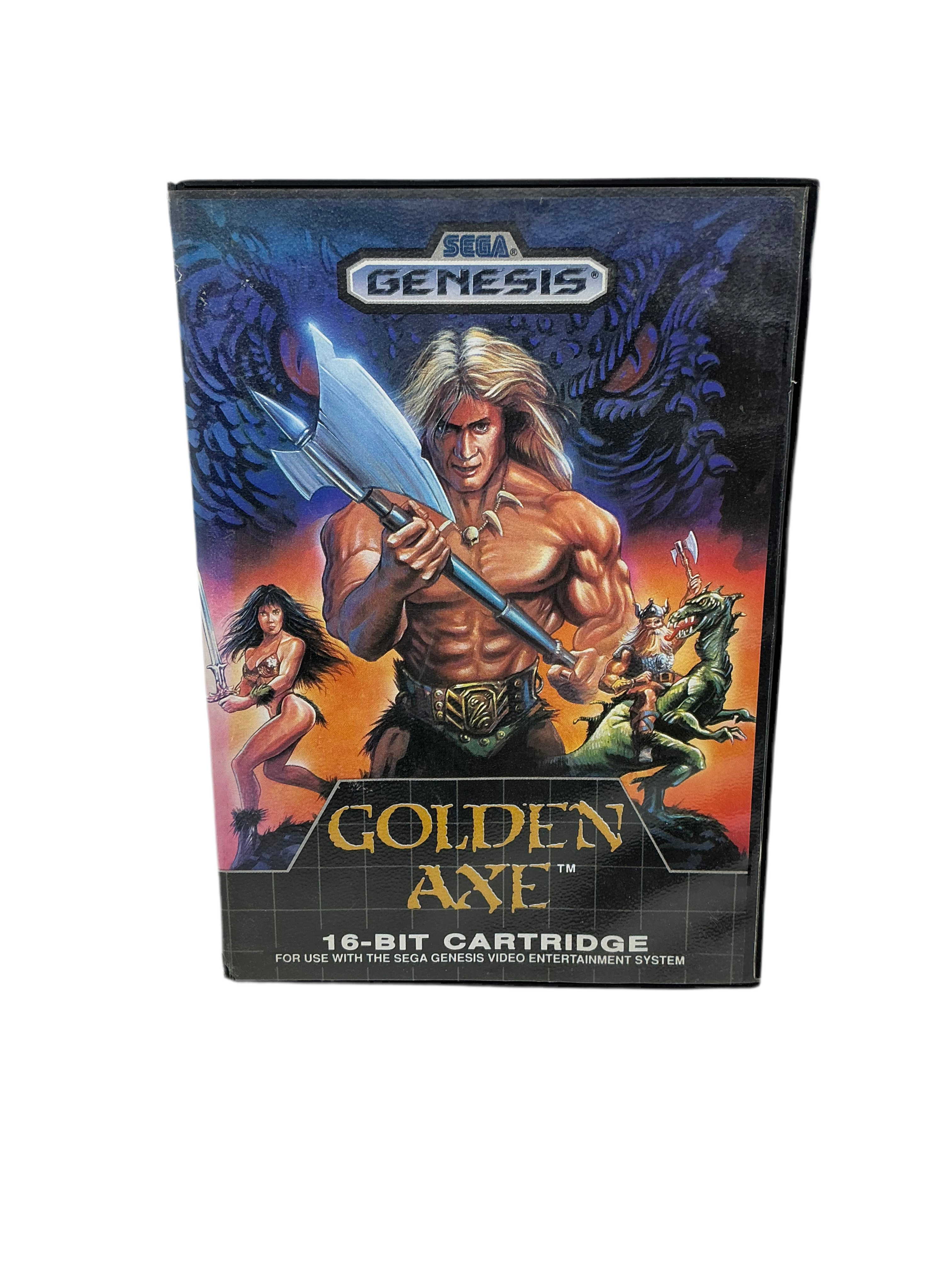 Front of Golden Axe game case for Sega Genesis on a transparent background.