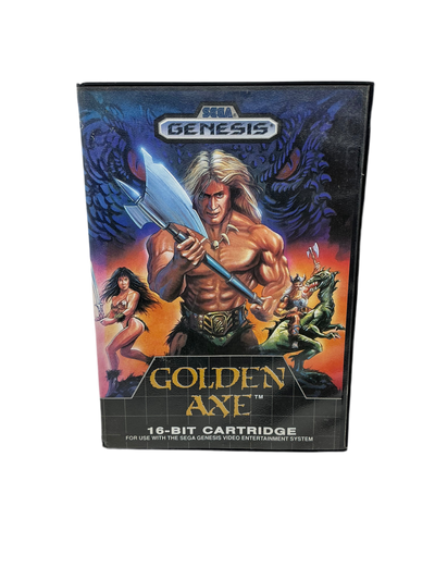 Front of Golden Axe game case for Sega Genesis on a transparent background.
