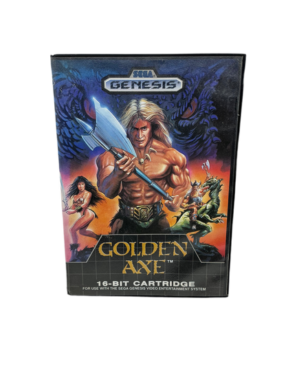 Front of Golden Axe game case for Sega Genesis on a transparent background.