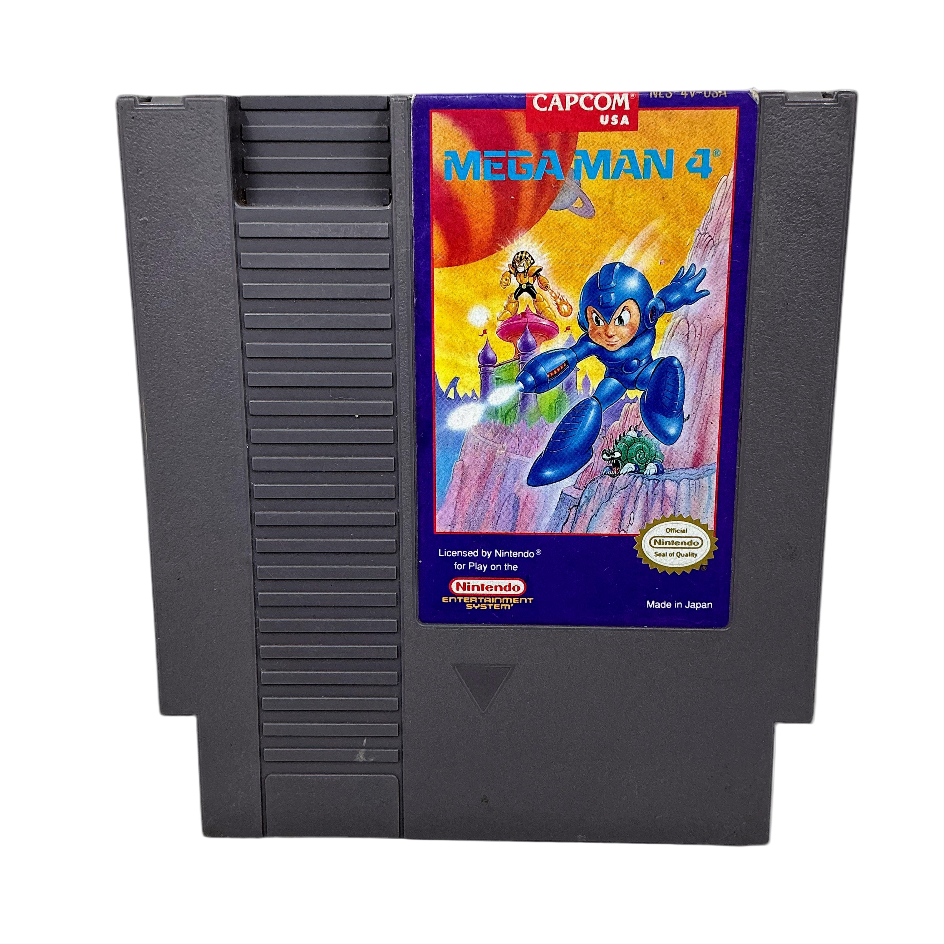 Mega Man 4 Nintendo game cartridge with colorful label