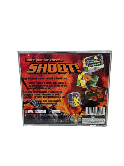 Game packaging with text 'Don't just sit there... Shoot!' and images of game components.
