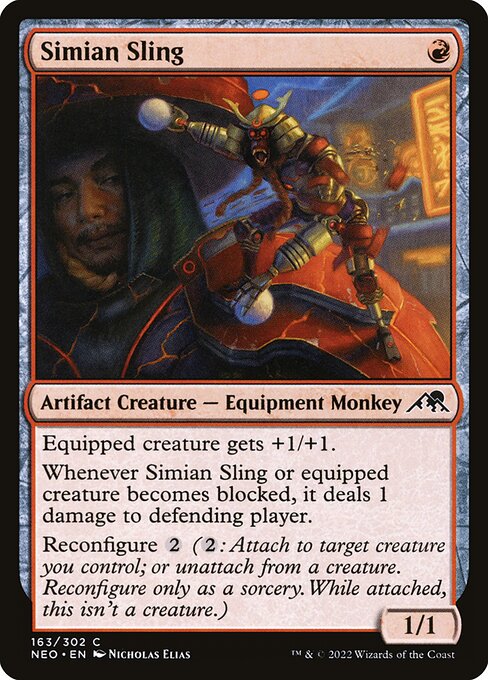 Simian Sling card from the Kamigawa: Neon Dynasty set