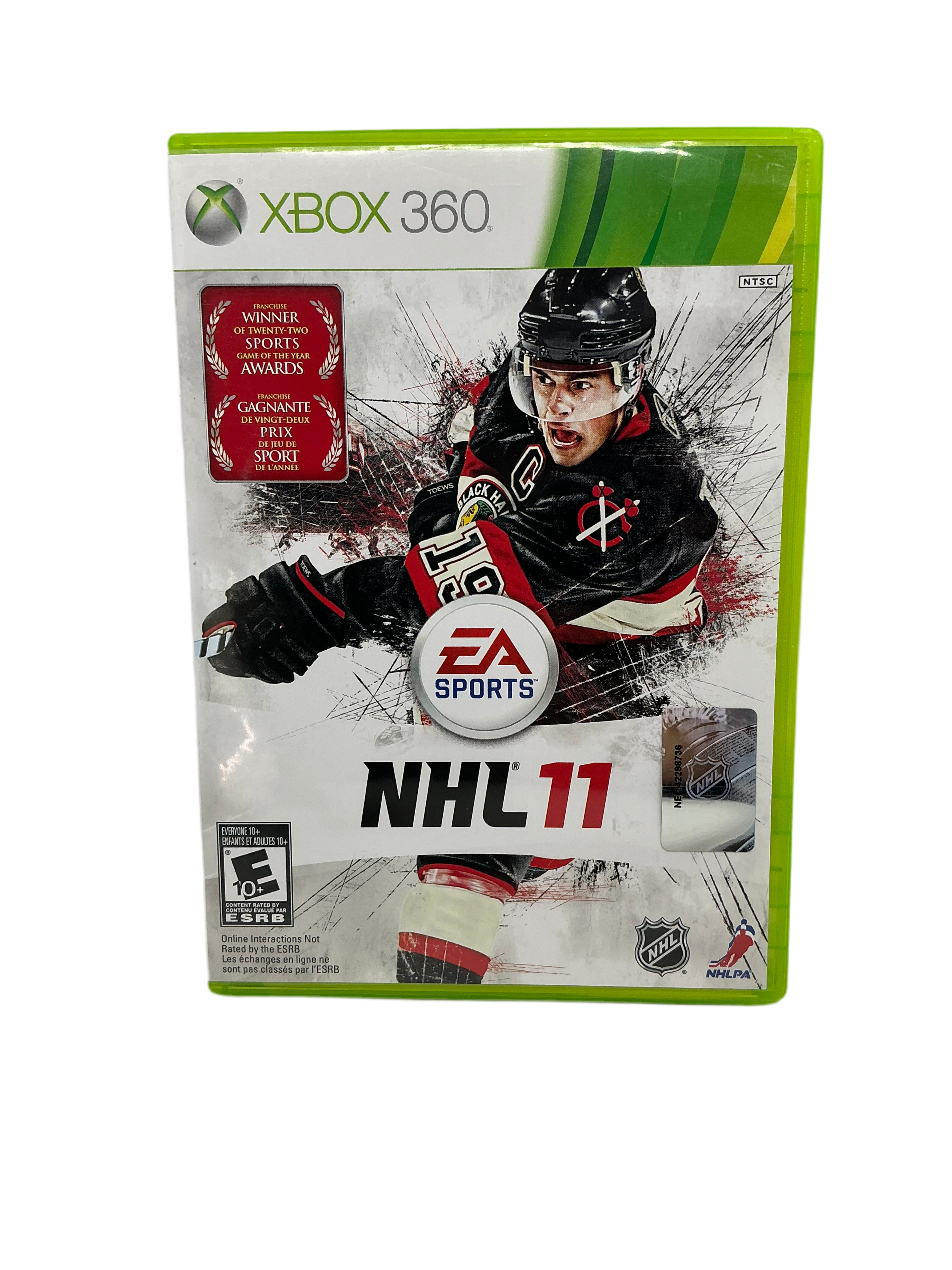 Front cover of the NHL 11 game disc for XBox 360 on a transparent background.