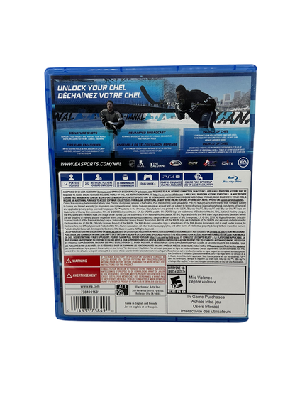 Back cover of the NHL 20 game disc for Playstation 4 on a transparent background.