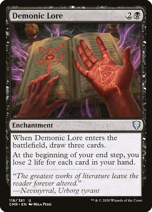  Foil Demonic Lore card from the Commander Legends set