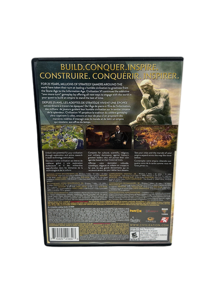 Back cover of a strategy game box with text and images of a warrior and landscape.