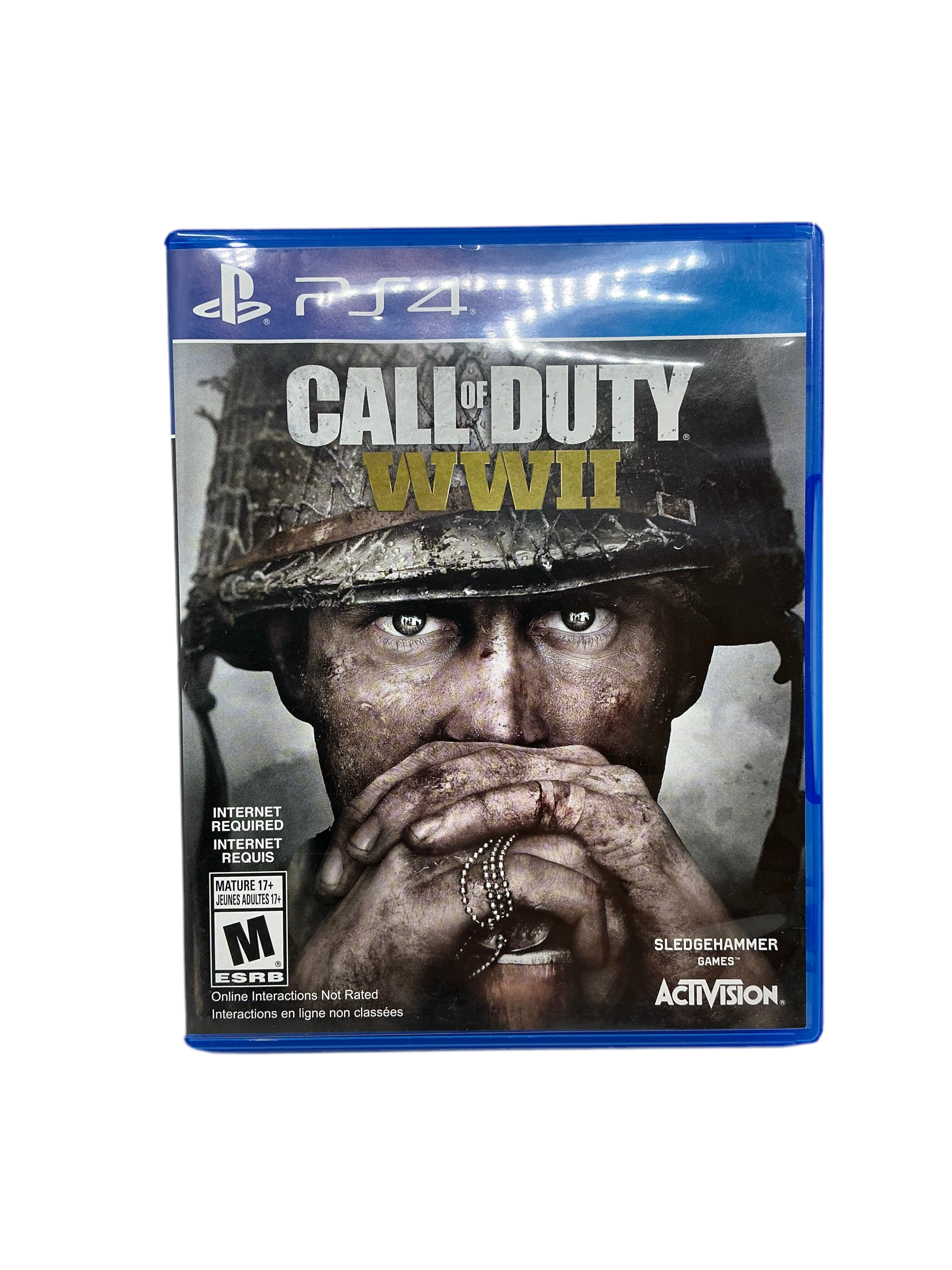 Call of Duty WWII game box for PS4 on a white background